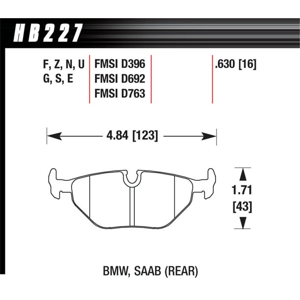 Axle set of 4 Pieces Hawk Performance HB227F.630 HPS Performance Rear Ceramic Brake Pad 